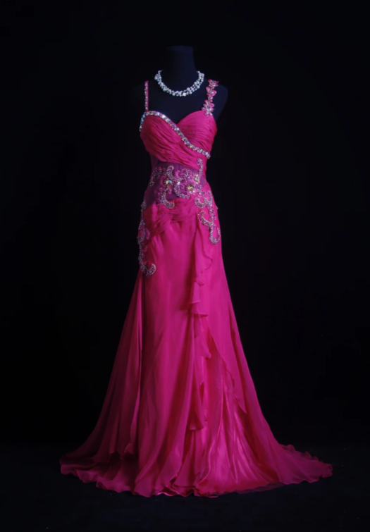 Fairy Spaghetti Straps Sheath Long Evening Dress Hot Pink Prom Dress Chiffon Formal Dress DP05467