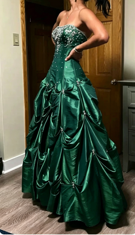 Fairy Strapless A-Line Long Evening Dress Green Prom Dress Satin Formal Dress DP05470