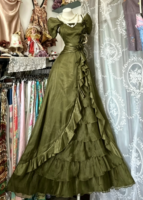 Chic Sheath Long Evening Dress Olive Green Prom Dress Chiffon Formal Dress DP05472