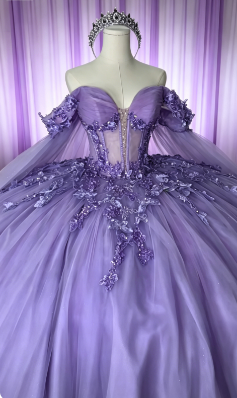 Chic Off-shoulder Ball Gown Quinceanera Dress Purple Prom Dress Tulle Rhinstones Purple Sweet 16 Dress  DP05477