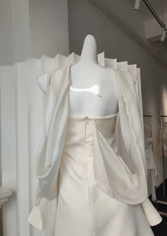 Chic White Short Prom Dress A-Line Chiffon Birthday Dress Strapless  Cocktail Dress DP05488