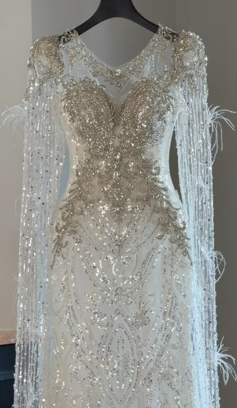 Elegant White Wedding Dress Sheath Bridal Dress Sequins Tulle Bridal Gown DP05497