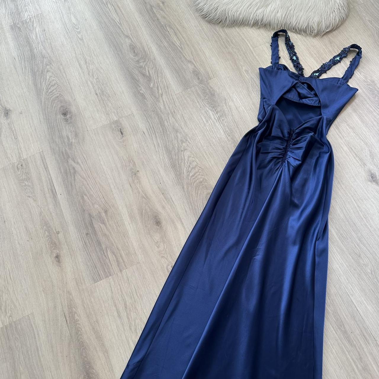 Elegant Blue Prom Dress Halter Sheath Satin Long Evening Dress  DP05500