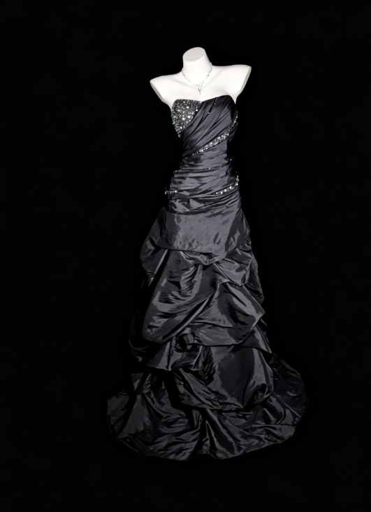 Elegant Strapless Sheath Satin Long Evening Dress Black Prom Dress DP05520