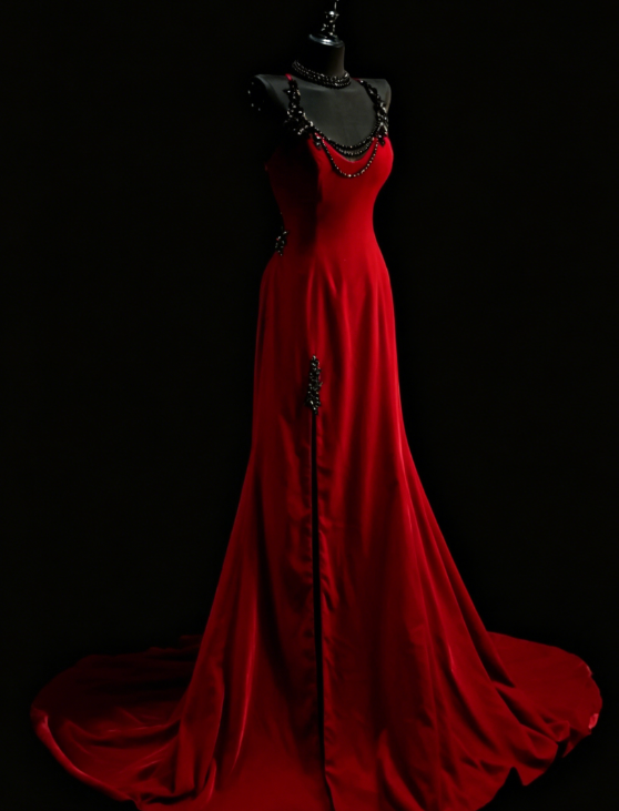 Chic Halter Sheath Velvet Long Evening Dress Red Prom Dress  DP05583