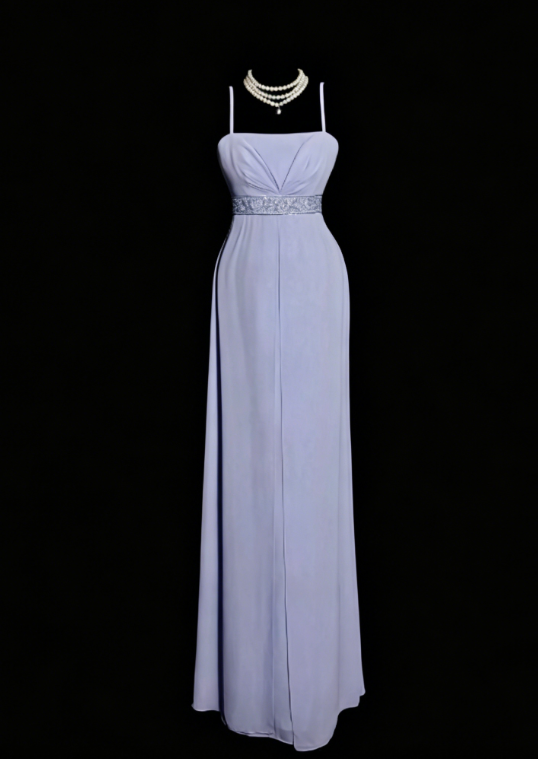 Chic Spaghetti Straps Sheath Chiffon Long Evening Dress Purple Mother of Bride Dress DP05635