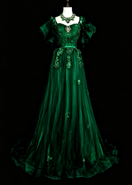 Gorgeous A-Line Quinceanera Dress Tulle Appliques Long Green Sweet 16 Dress DP05646