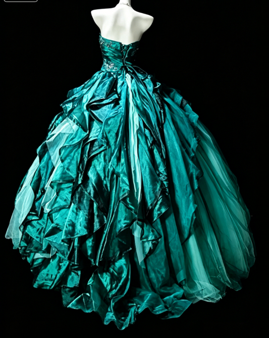 Gorgeous Strapless A-Line Quinceanera Dress Tulle Appliques Long Turquoise Sweet 16 Dress  DP05648