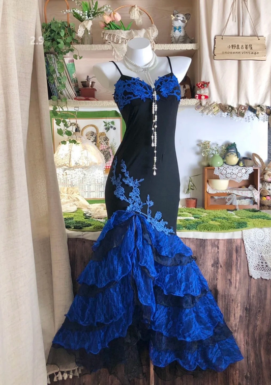 Gorgeous Spaghetti Straps Mermaid Lace Long Evening Dress Black Prom Dress DP05661