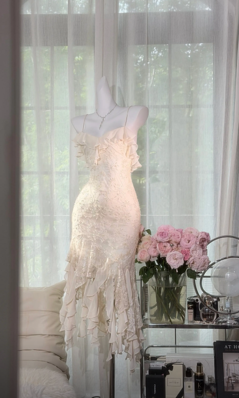 Gorgeous Spaghetti Straps Sheath Chiffon Short Birthday Dress White Prom Dress DP05663