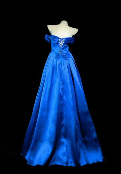 Gorgeous Strapless A-Line Satin Long Evening Dress Blue Prom Dress DP05667