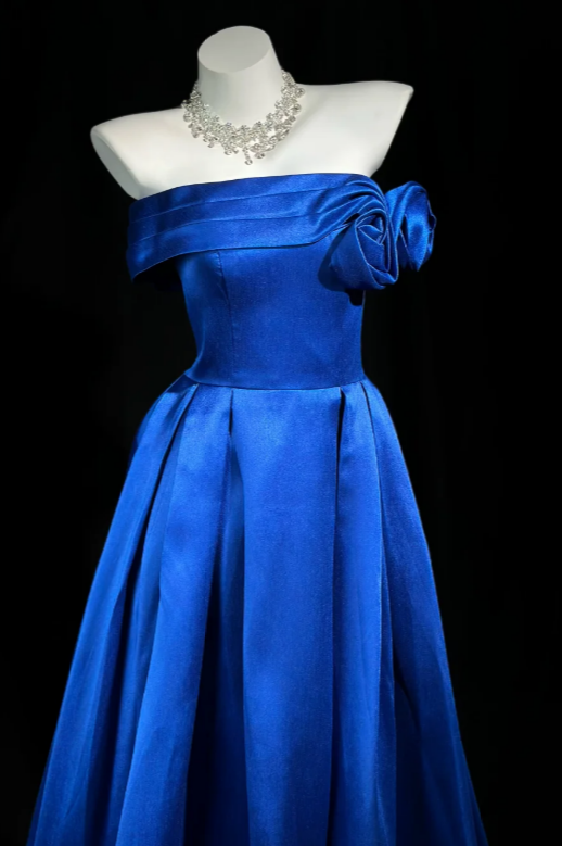 Gorgeous Strapless A-Line Satin Long Evening Dress Blue Prom Dress DP05667