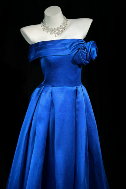 Gorgeous Strapless A-Line Satin Long Evening Dress Blue Prom Dress DP05667