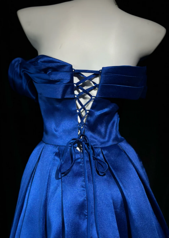 Gorgeous Strapless A-Line Satin Long Evening Dress Blue Prom Dress DP05667