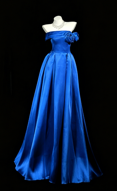 Gorgeous Strapless A-Line Satin Long Evening Dress Blue Prom Dress DP05667