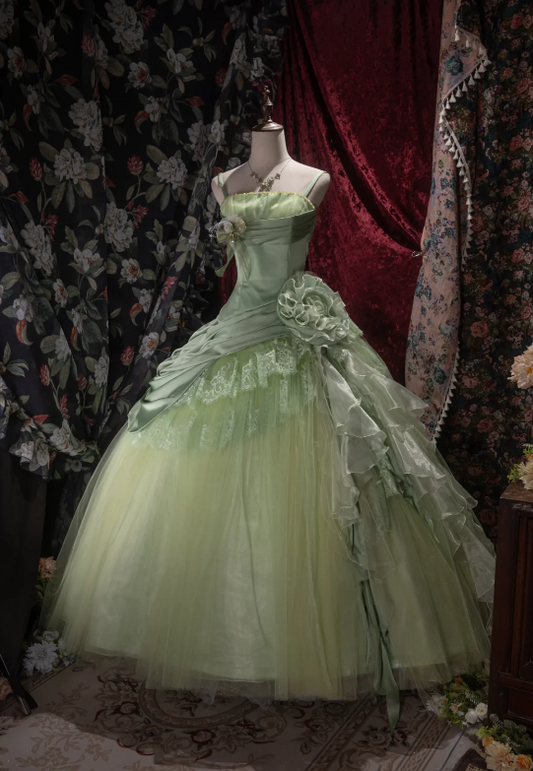 Gorgeous Strapless Ball Gown Green Quinceanera Dress Tulle Applique Sweet 16 Dress DP05707
