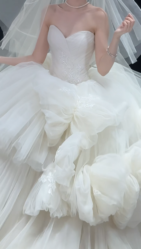 Elegant White Wedding Dress Sweetheart A-Line Bridal Gown Tulle Bridal Dress  DP05715