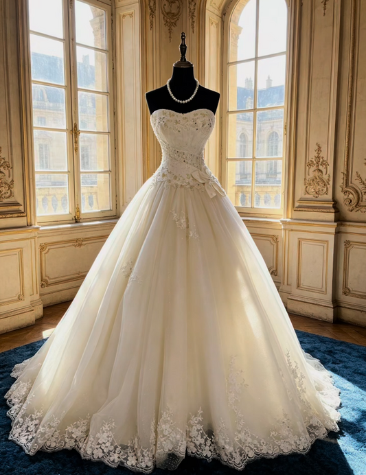 Elegant White Wedding Dress Sweetheart A-Line Bridal Gown Appliques Tulle Bridal Dress DP05717