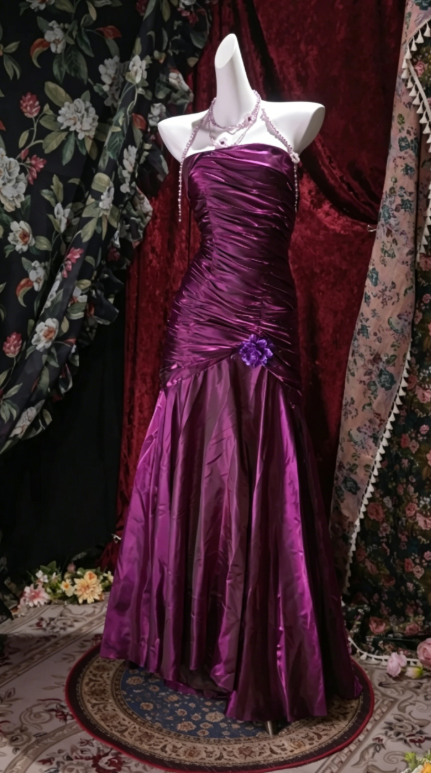 Glam Purple Prom Dress Strapless Sheath Satin Long Evening Dress DP05739