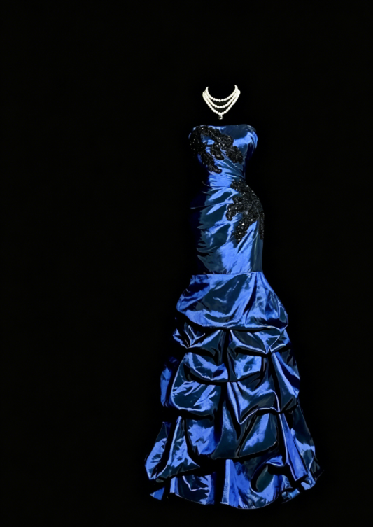 Glam Navy Blue Prom Dress Strapless Mermaid Satin Long Evening Dress DP05740