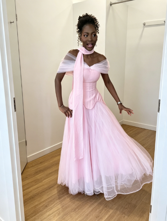 Chic Pink Prom Dress, Off-shoulder Sheath Tulle Long Evening Dress DP05792
