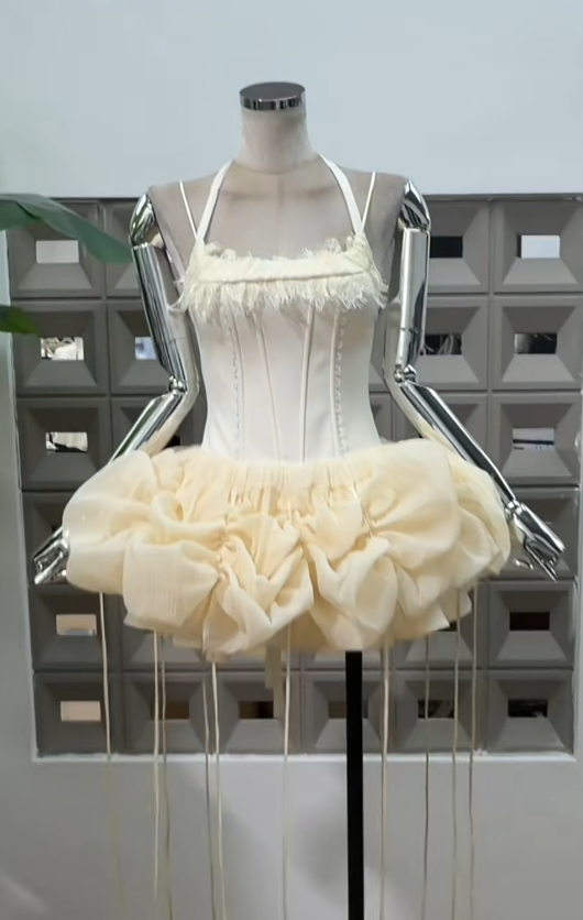 Fashion Halter Short Summer Dress Satin Sheath Beach Party Dress Sleeveless Champagne Birthday Dress DP05813