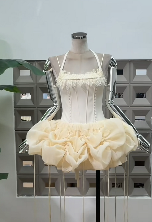 Fashion Halter Short Summer Dress Satin Sheath Beach Party Dress Sleeveless Champagne Birthday Dress DP05813