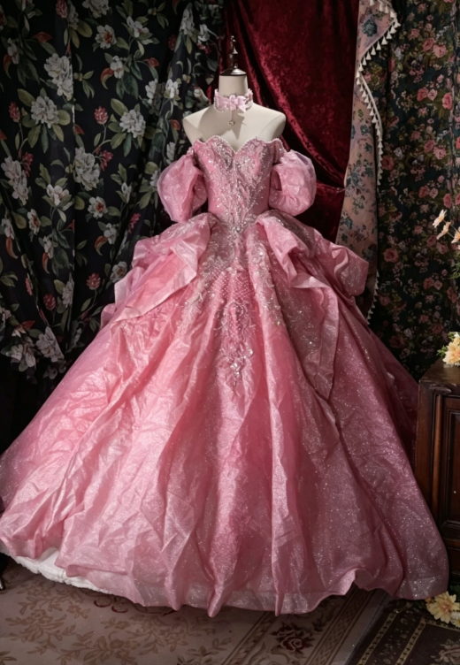 Gorgeous Ball Gown Tulle Quinceanera Dress Applique Pink Sweet 16 Dress DP05831
