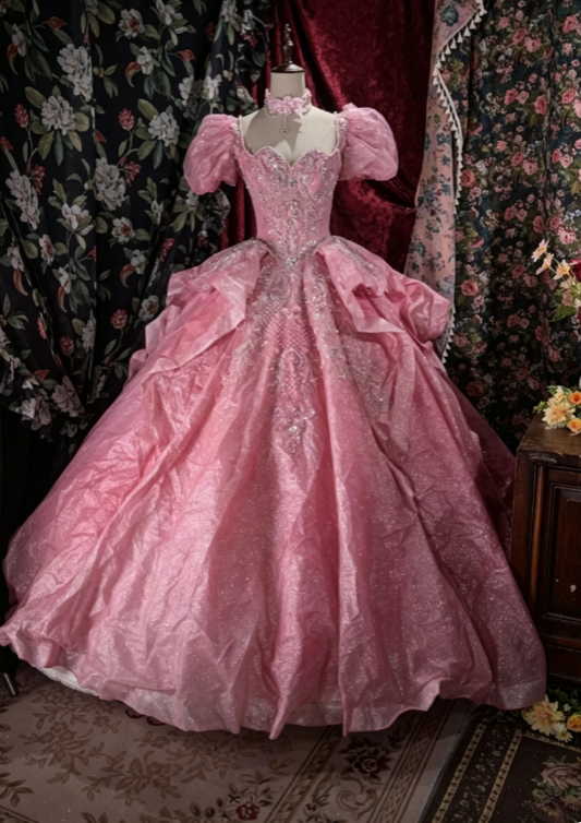 Gorgeous Ball Gown Tulle Quinceanera Dress Applique Pink Sweet 16 Dress DP05831