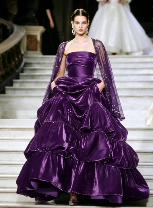 Gorgeous Purple Sweet 16 Dress Strapless Long Evening Dress A-Line Satin Prom Dress DP05877