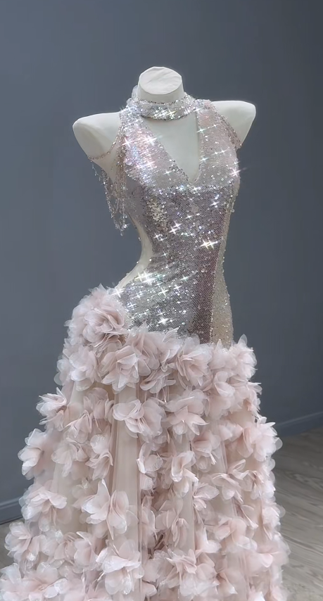 Fairy Pink Birthday Dress Halter Ball Gown Long Quinceanera Dress Tulle Applique Sweet 16 Dress DP05895
