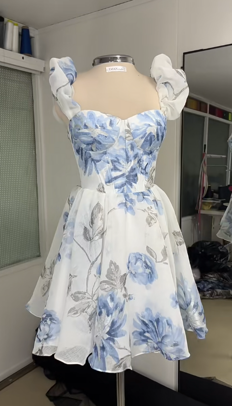 Glam Floral Hoco Dress Straps A-Line Birthday Dress Chiffon Graduation Party Dress DP06003