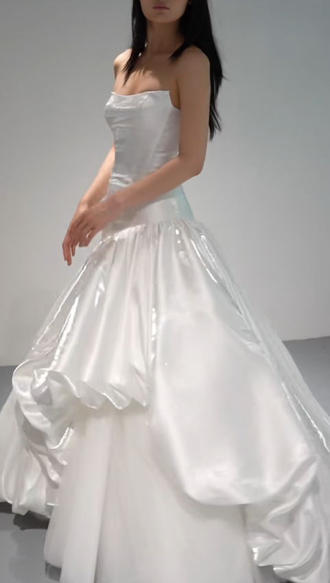Elegant White Wedding Dress Strapless A-Line Bridal Dress Satin Bridal Gown DP06012