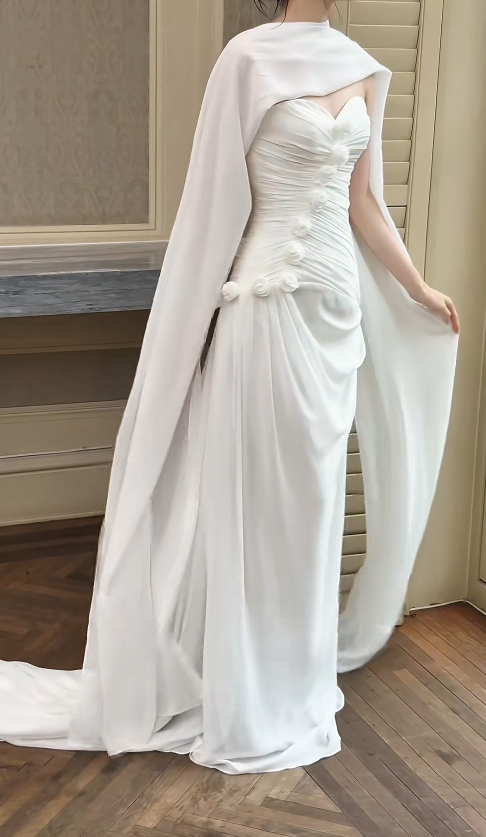Elegant White Wedding Dress Sweetheart Sheath Bridal Dress Chiffon Bridal Gown DP06013