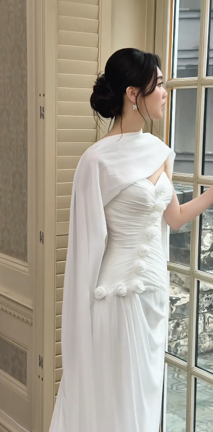 Elegant White Wedding Dress Sweetheart Sheath Bridal Dress Chiffon Bridal Gown DP06013
