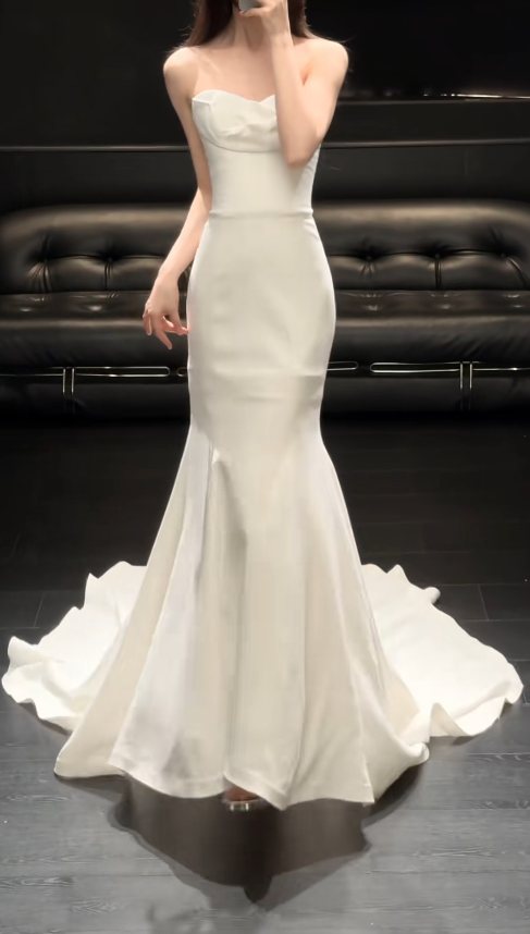 Elegant White Wedding Dress Sweetheart Mermaid Bridal Dress Chiffon Bridal Gown DP06014