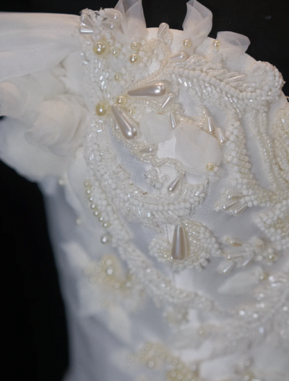 Chic White Wedding Dress Off-shoulder Sheath Bridal Dress Tulle Bridal Gown DP06018