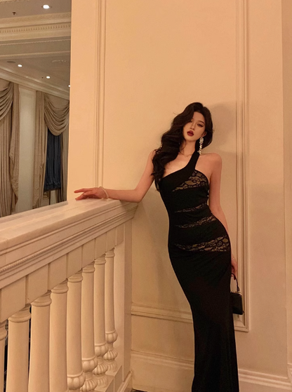 Elegant Mermaid Black Lace Sleeveless 21st Birthday Dress Party Gown Birthday Outfits Birthday Dress Ideas For Women DP1296