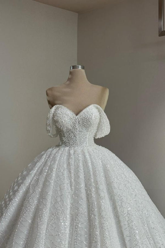 Ethereal Wedding Dress Ball Gown Off The Shoulder Sequin White Wedding Dresses Bridal Gowns DP1334