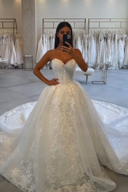 Classic Bridal Gown Ball Gown Sweetheart Lace White Wedding Dresses Minimalist Bridal Gowns DP1362