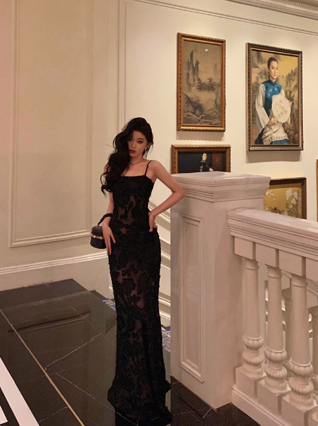 Elegant Mermaid Spaghetti Straps Lace Black 21st Birthday Dress Party Gown Birthday Outfits Birthday Dress Ideas For Women DP1459