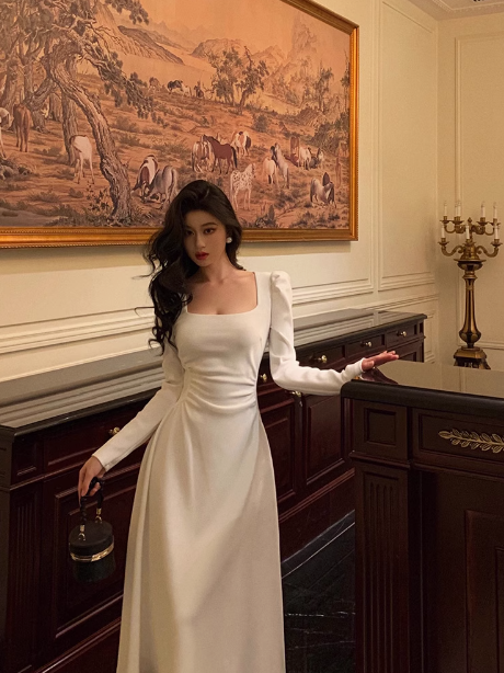 Elegant A Line Square Long Sleeves White 23rd Birthday Dress Party Gown Birthday Outfits Birthday Dress Ideas For Women DP1469