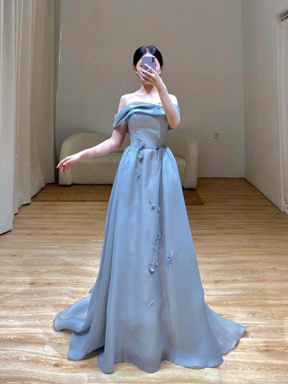 Elegant Glamour A Line Strapless Blue 21st Birthday Dresses Party Gown Birthday Outfits Birthday Dress Ideas For Women DP1497