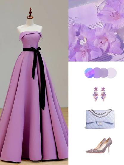 Elegant Glamour A Line Strapless Satin Lilac 21st Birthday Dress Party Gown Birthday Outfits Birthday Dress Ideas For Women DP1526