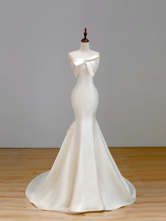 Ethereal Wedding Dress Mermaid Strapless Satin White Wedding Dresses Bridal Gowns DP1553