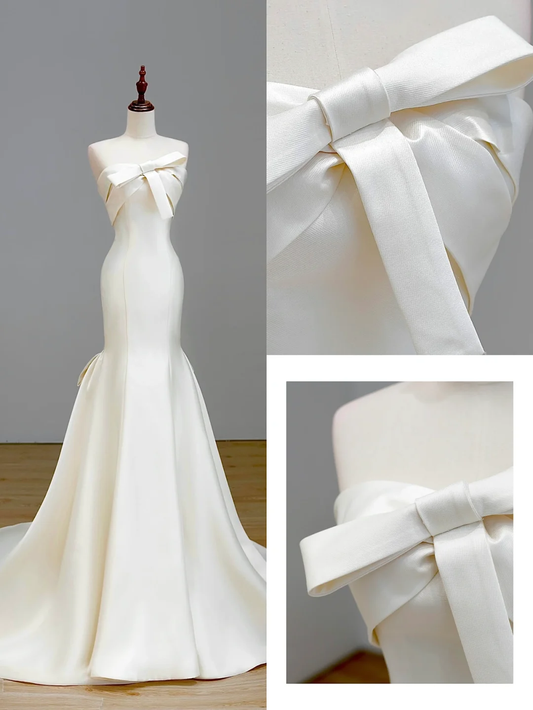 Ethereal Wedding Dress Mermaid Strapless Satin White Wedding Dresses Bridal Gowns DP1553