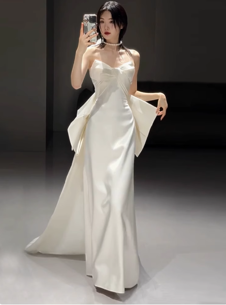 Classic Bridal Gown Mermaid Sweetheart Satin White Wedding Dresses Minimalist Bridal Gowns DP1651