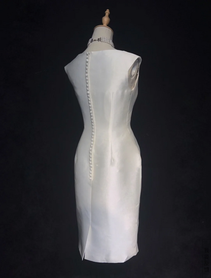 Classic Bridal Gown Sheath Short Satin White Wedding Dresses Minimalist Bridal Gowns DP1692