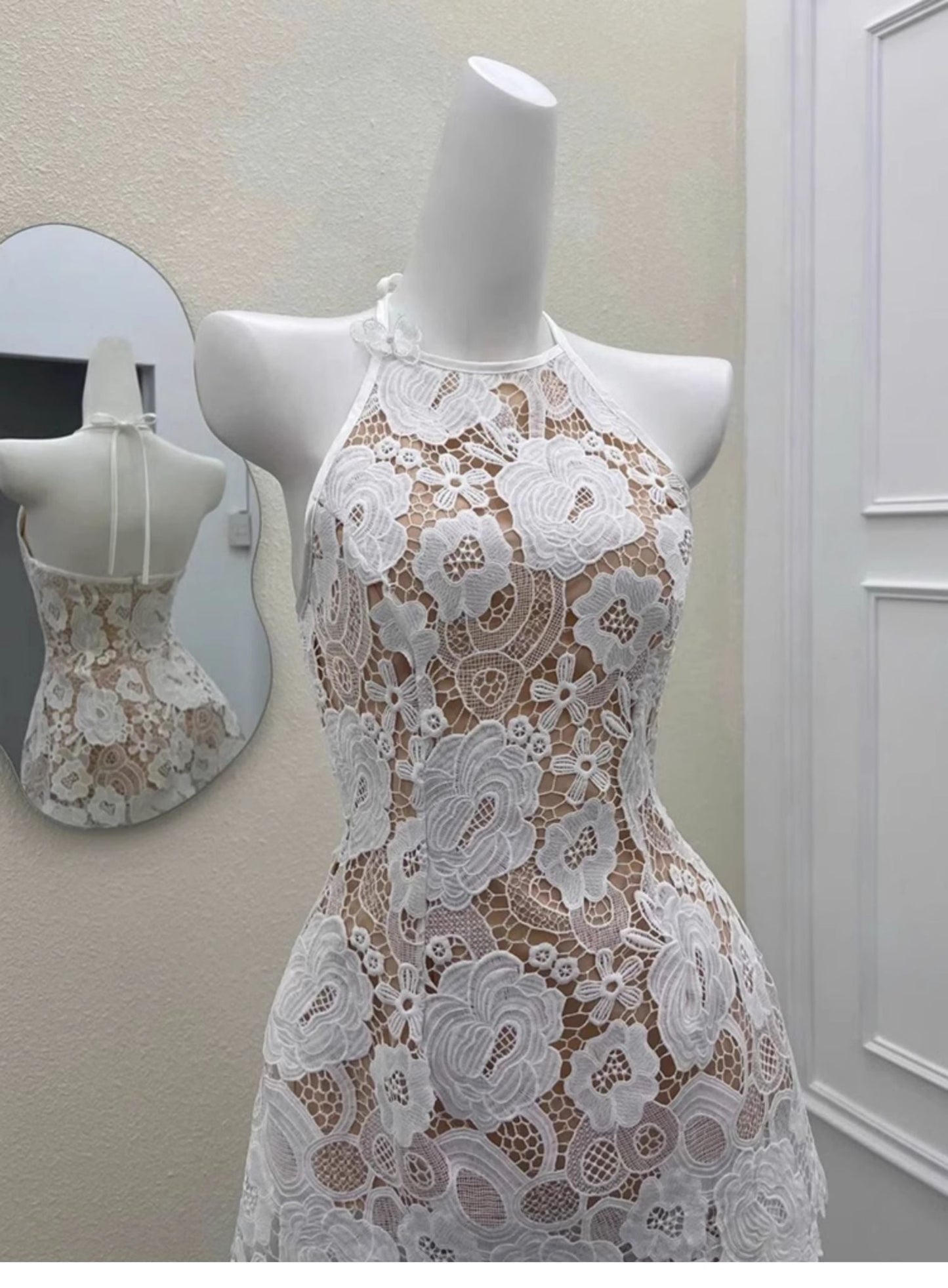 Cute A line Halter Short Satin Ivory Summer Birthday Dress Hoco Dress Mini Birthday Outfit 23rd Birthday Party Dresses DP1723