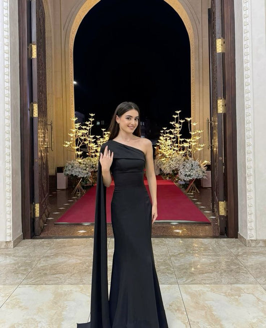 Gorgeous Mermaid One Shoulder Black Prom Dresses Formal Summer Wedding Guest Dresses Wedding Guest Outfits DP2113